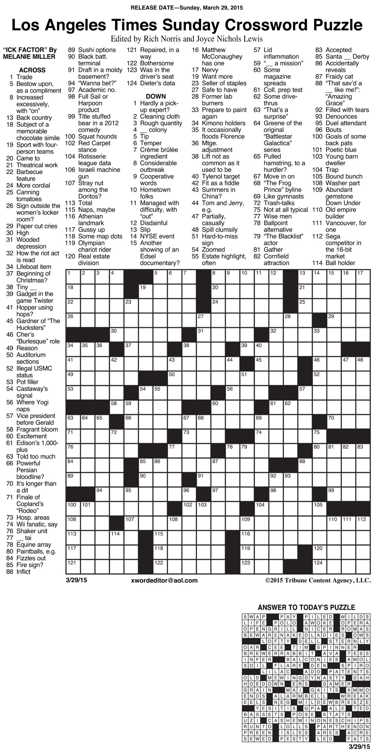 Printable Sunday Newspaper Crossword Puzzles | Mary Crossword Puzzles