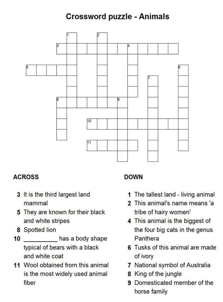Printable Crossword Puzzles For Kids Age 10