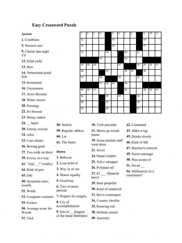 Easy Crossword Puzzles For Seniors Crossword Puzzles Free Printable 