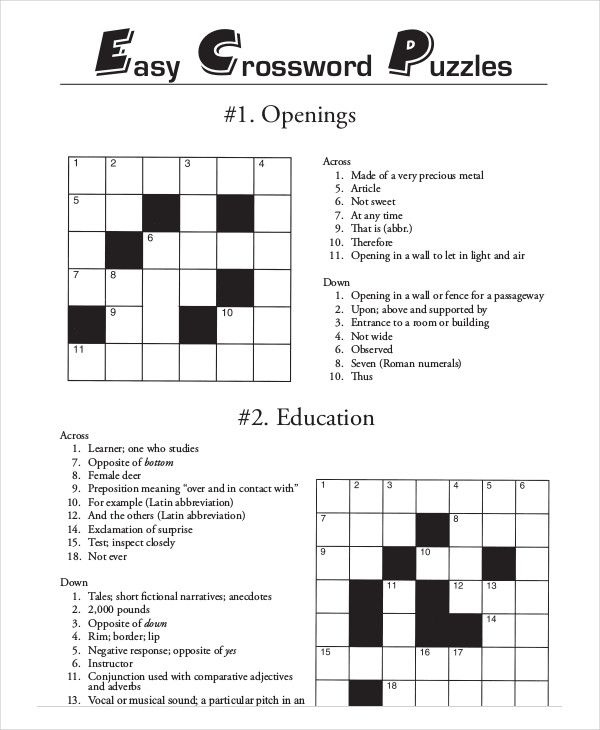 Easy Printable Crossword Puzzles For Seniors With Answers Image 
