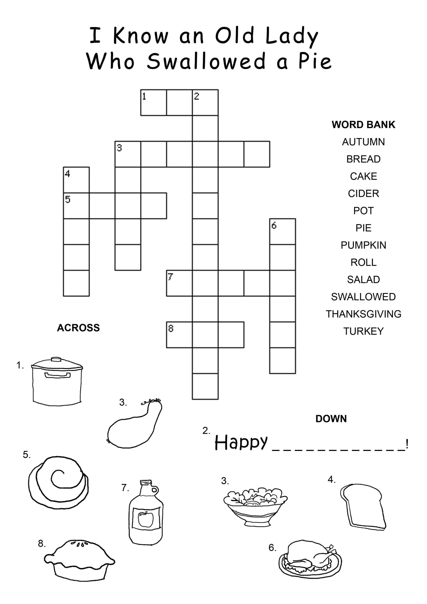 Easy Thanksgiving Crossword Puzzles For Kids Kiddo Shelter