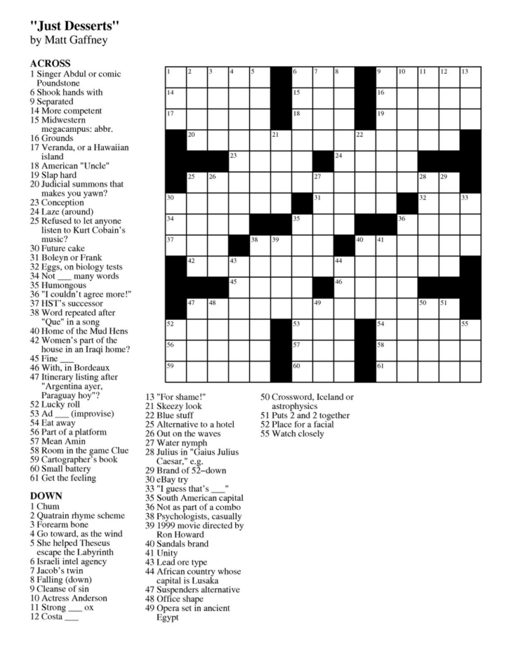 Free Crossword Puzzles Printable