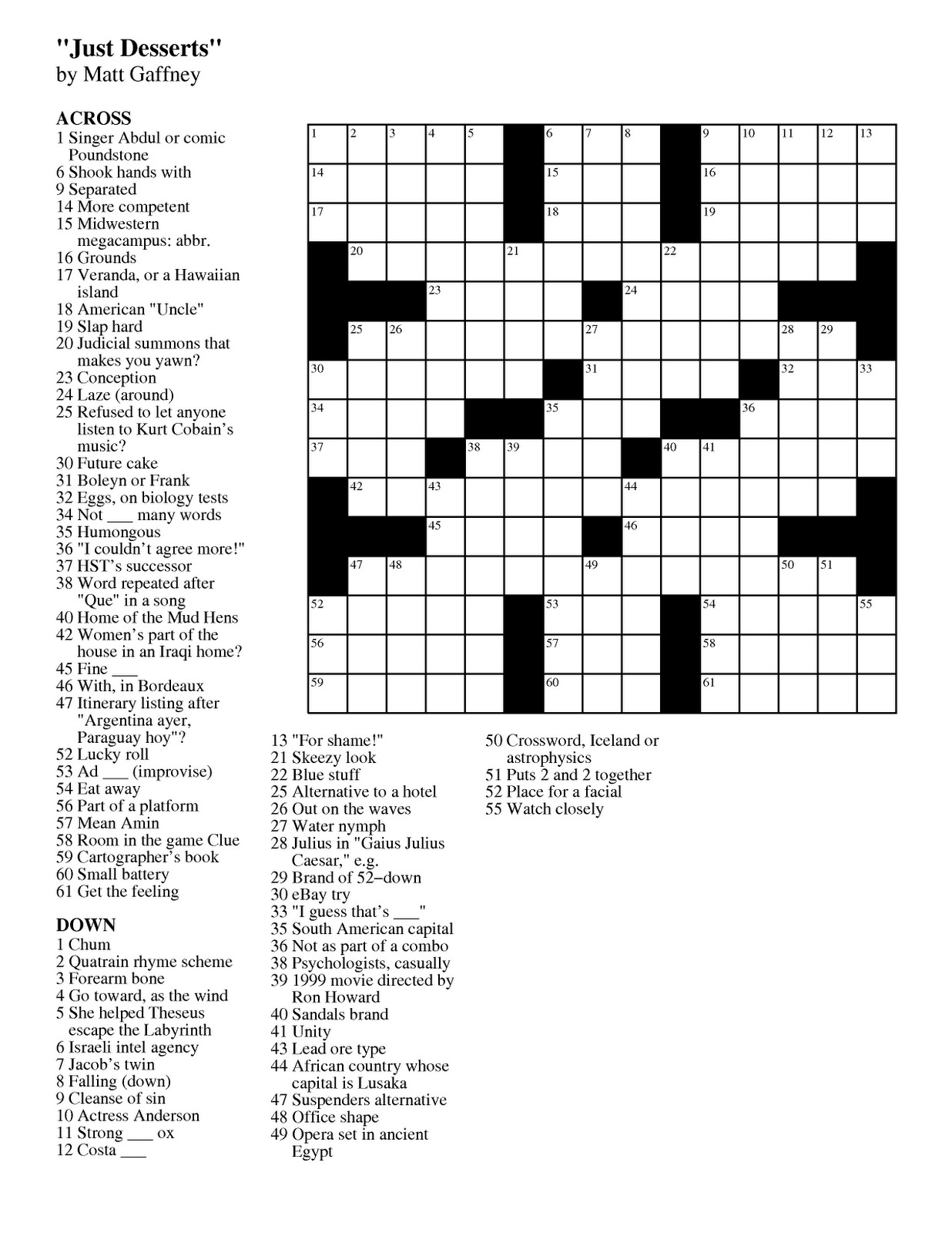 Free Large Print Crossword Puzzles Online Printable Crossword Puzzles