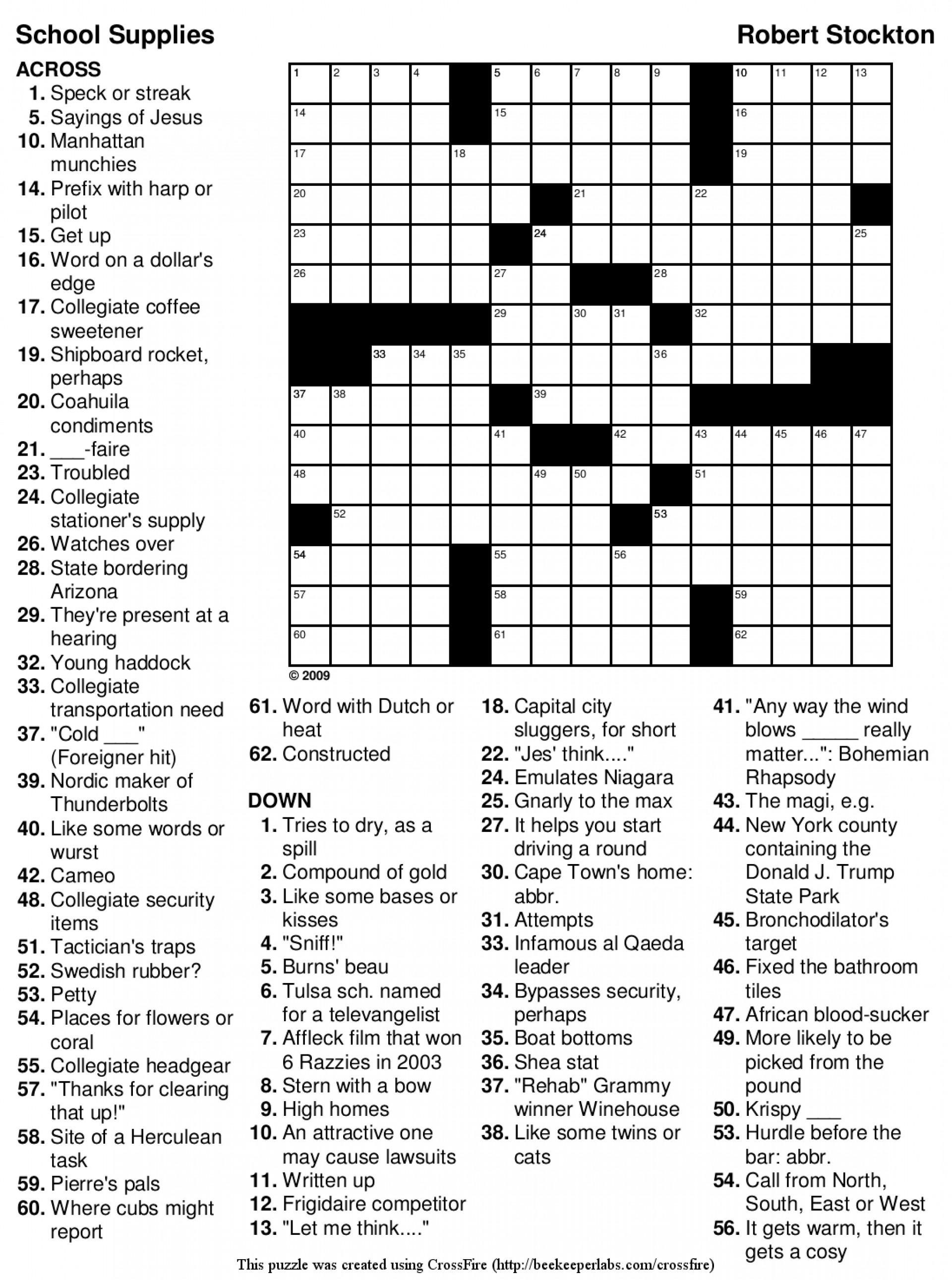 Free Printable Crossword Puzzles Easy For Adults My Board Free 