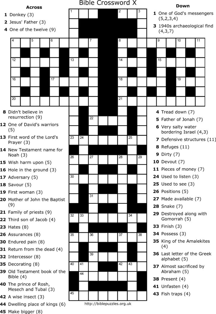 Bible Crossword Puzzles For Adults Printable