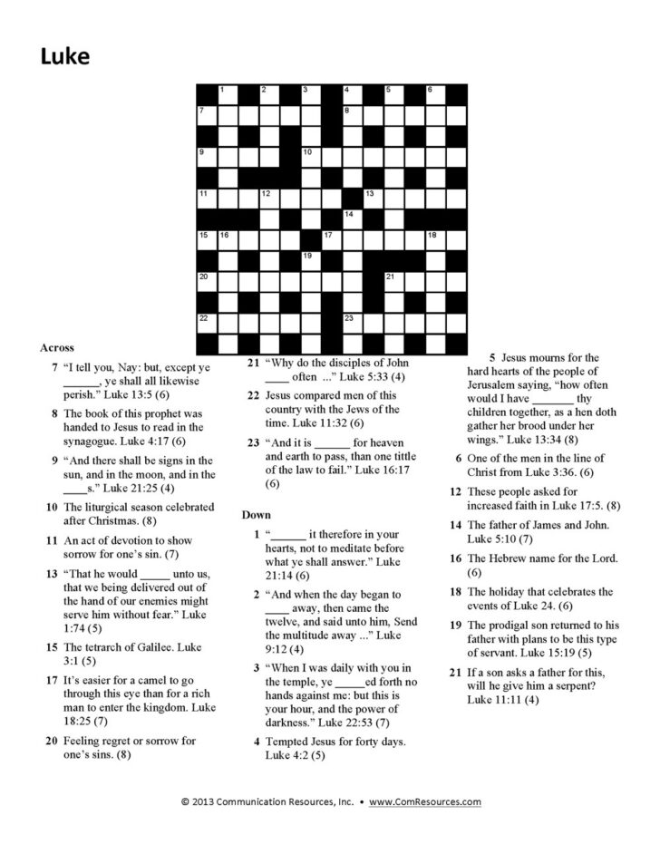 Printable Bible Crossword Puzzles For Adults