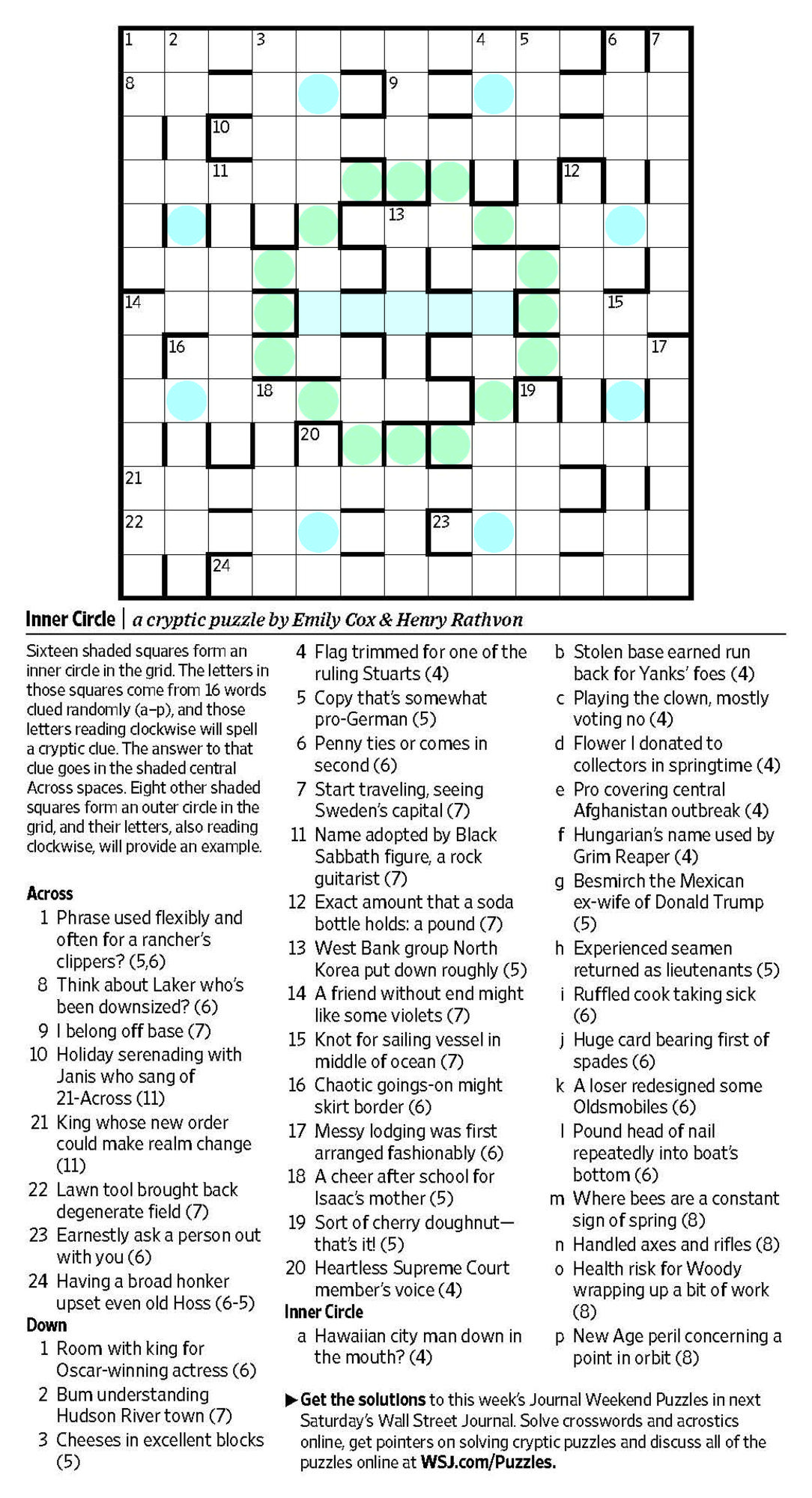 Inner Circle Saturday Puzzle WSJ Puzzles WSJ