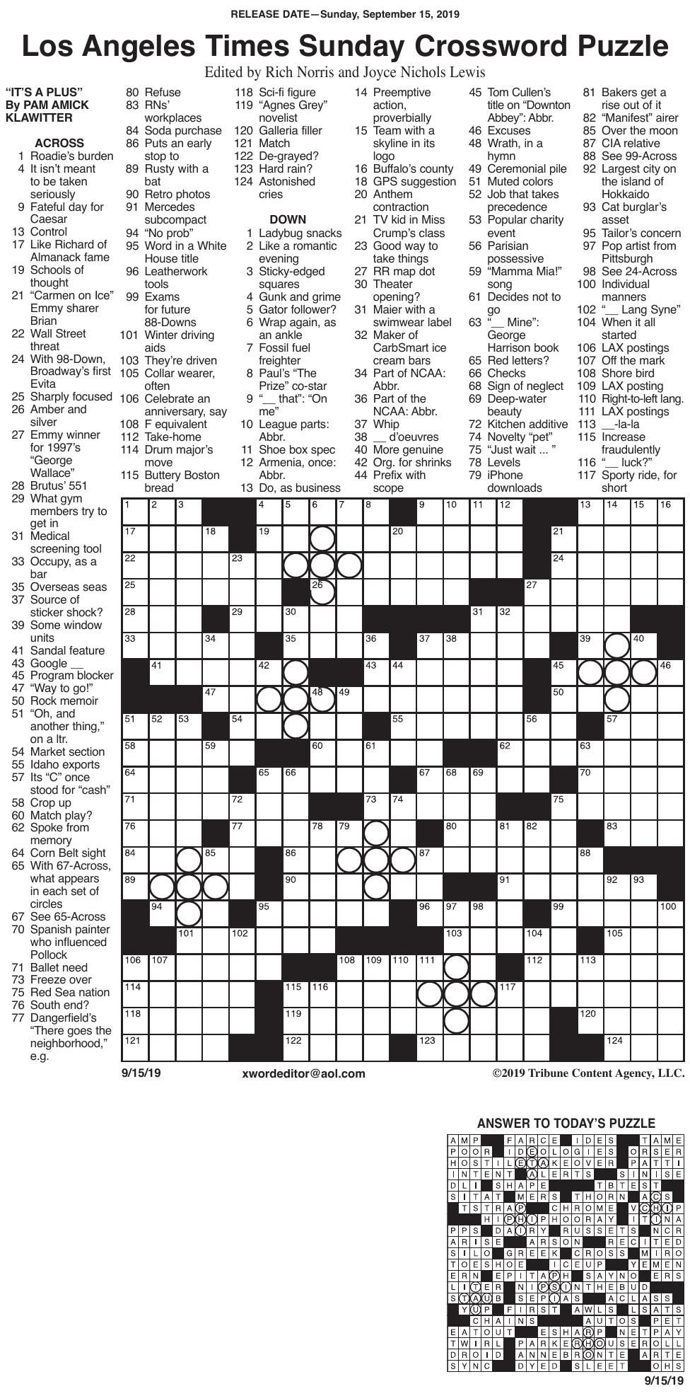 La Times Printable Crossword Puzzles 2019 Printable Template Free