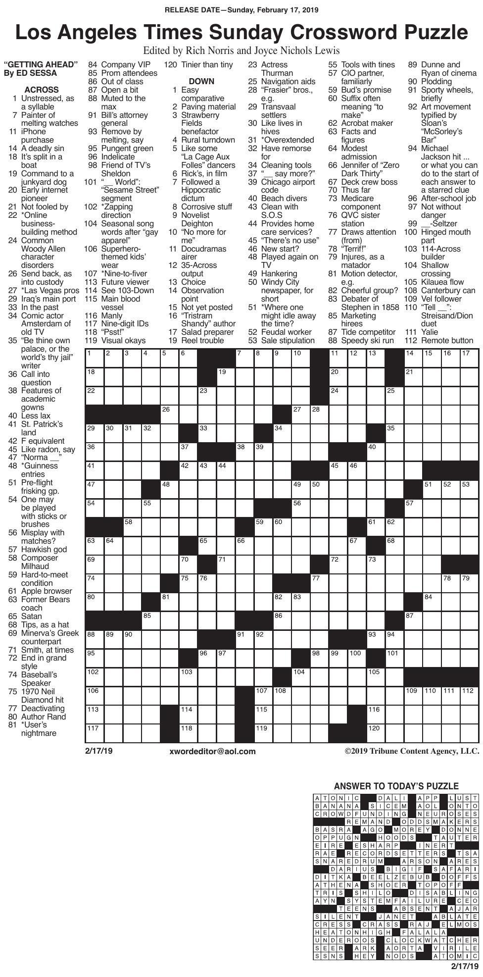 La Times Printable Crossword Puzzles 2020 Printable Template Free