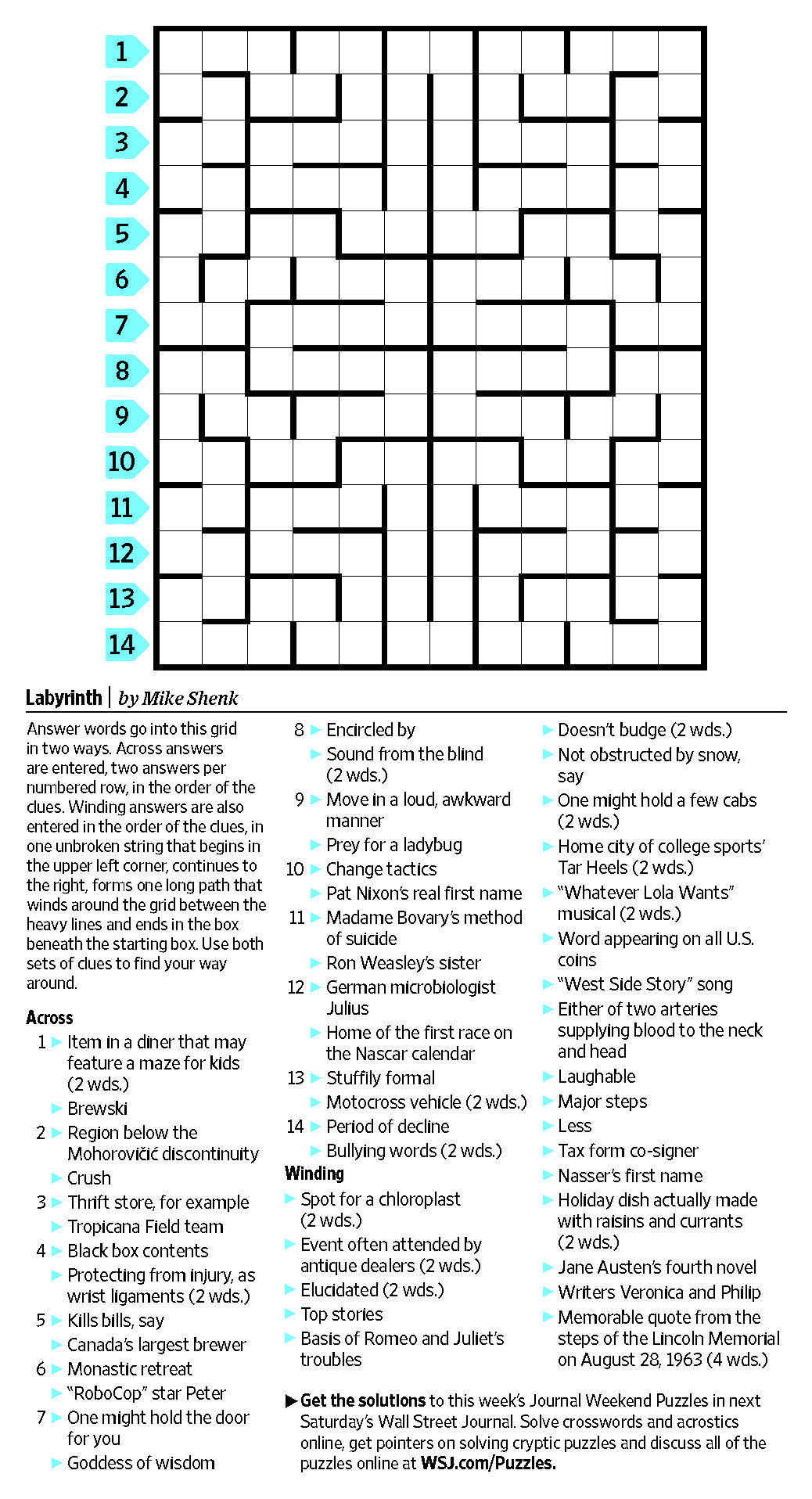 Labyrinth Saturday Puzzle April 29 WSJ Puzzles WSJ