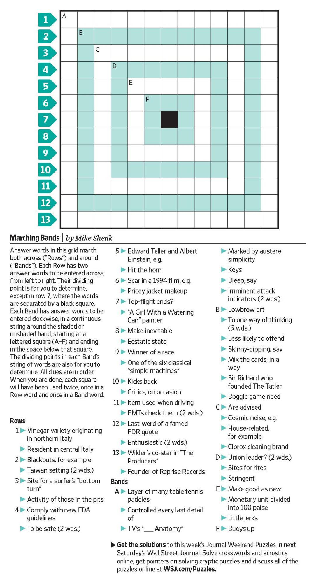 Marching Bands Saturday Puzzle WSJ Puzzles WSJ