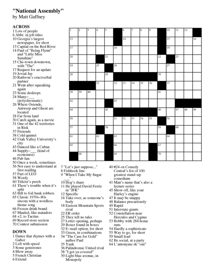 Wsj Crossword Puzzle Printable