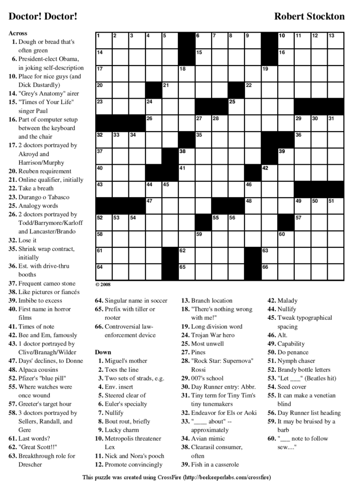 Free Printable Crossword Puzzles Newspaper
