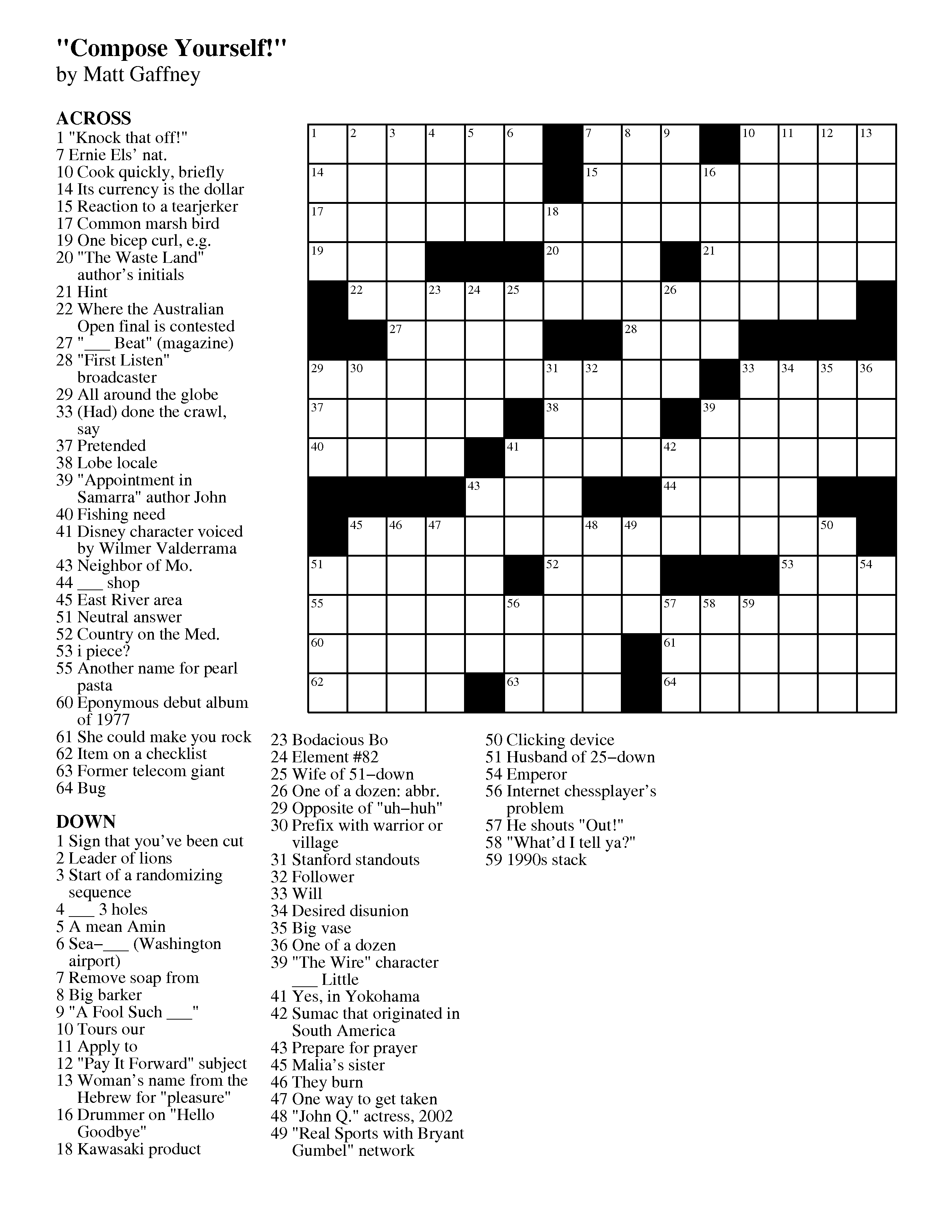November 2012 Matt Gaffney s Weekly Crossword Contest Page 2