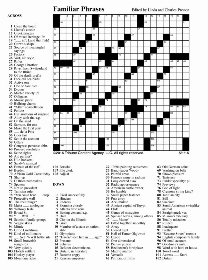 Printable Crossword Puzzles For Adults Free