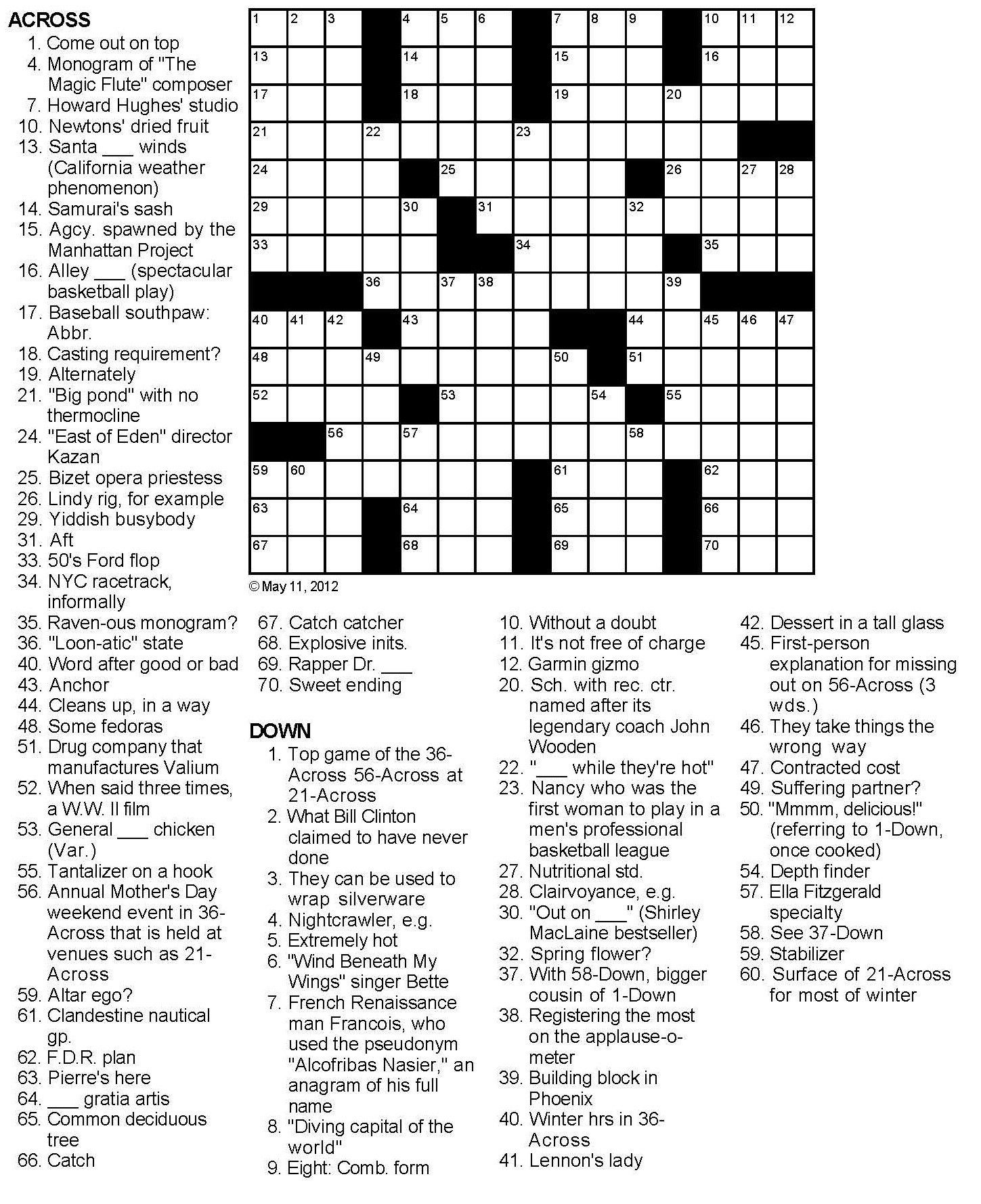 Online Printable Crossword Puzzles Free For Adults Printable 