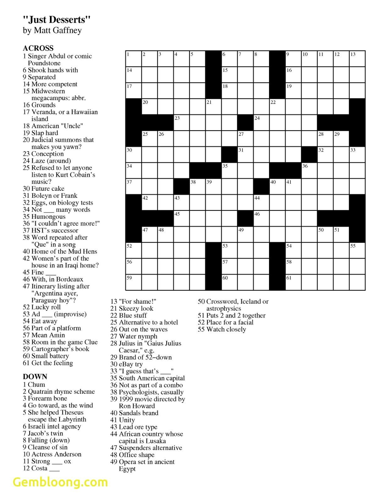 Printable Crossword Puzzle Usa Today Printable Crossword Puzzles