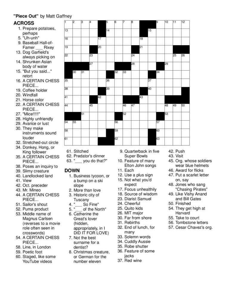 Printable Crossword Puzzles Merl Reagle Printable Crossword Puzzles