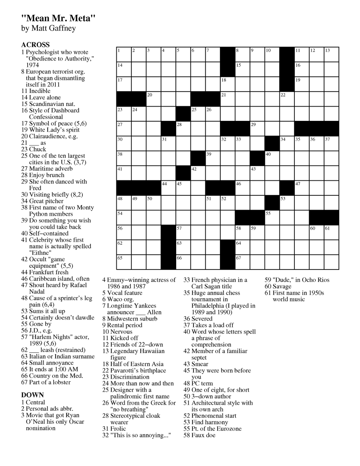 Printable Crossword Puzzles Toronto Star Printable Crossword Puzzles