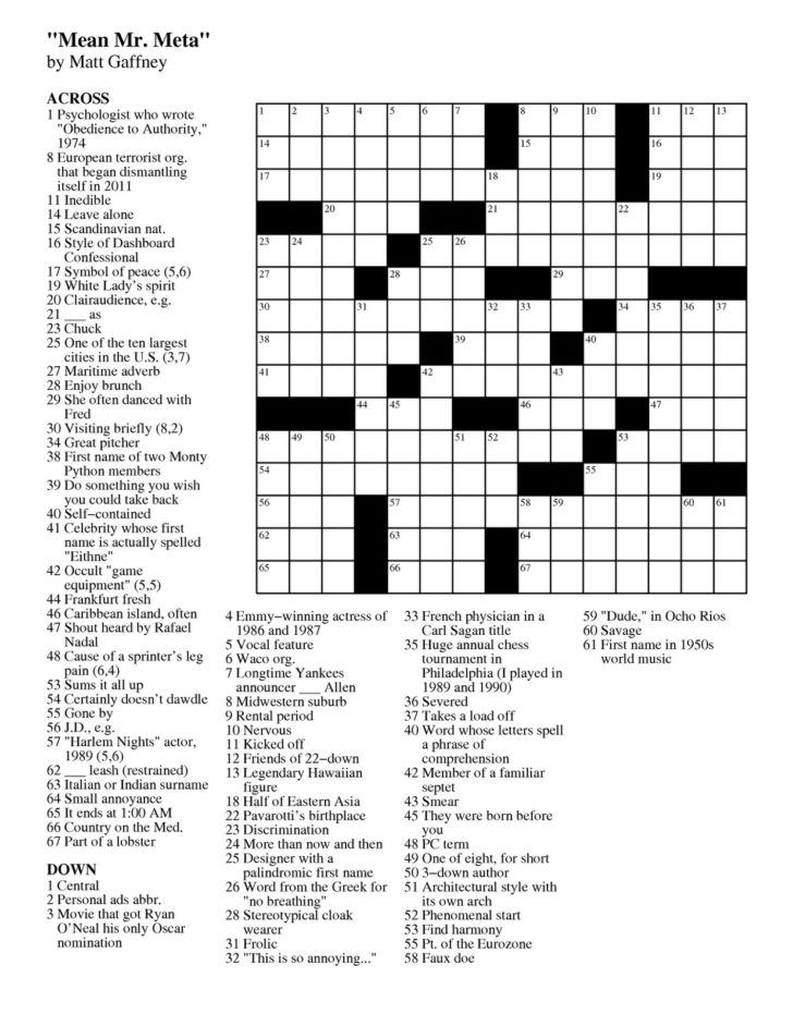 Toronto Star Diversions Crossword Puzzle