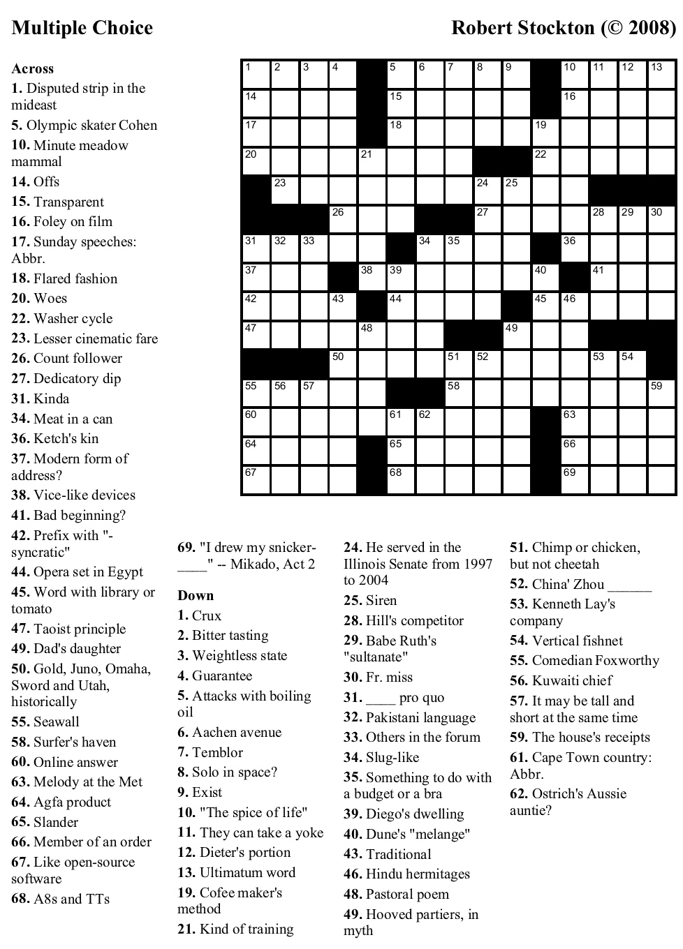 Printable Newspaper Crossword Puzzles For Free