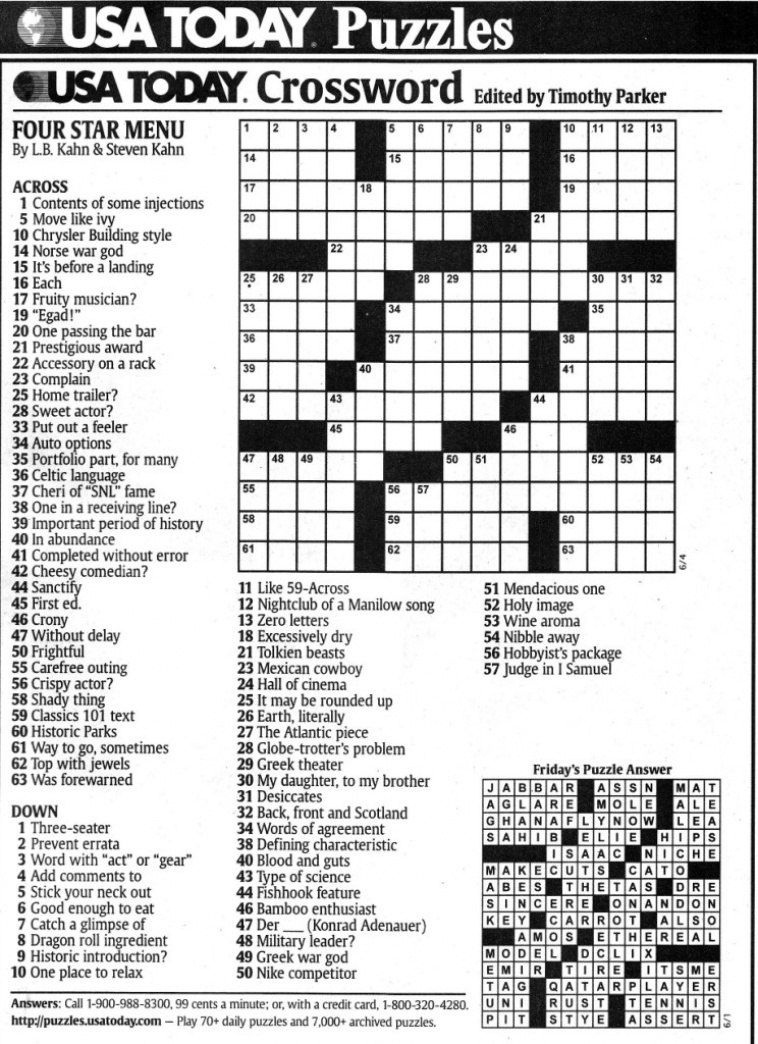 Printable Universal Crossword Puzzle Today Usa Today Printable 