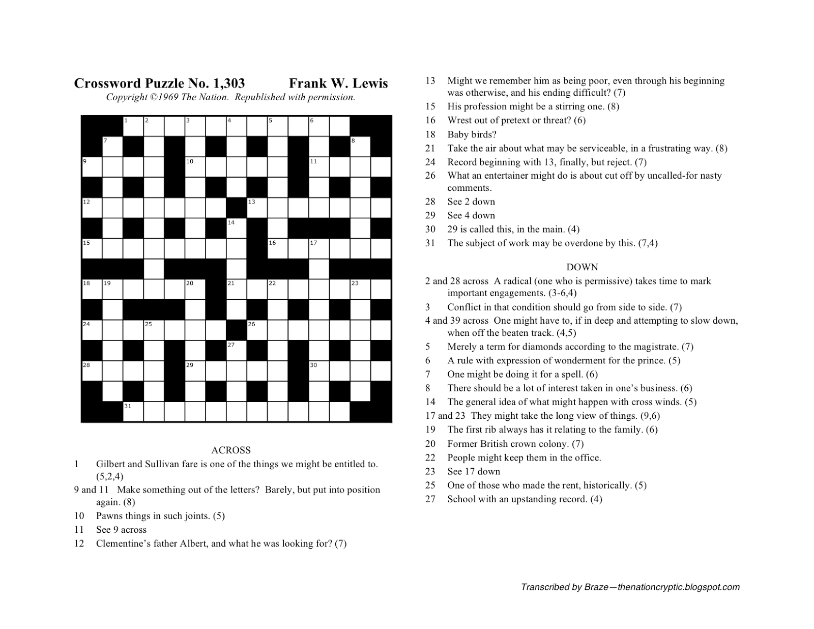 Printable Wall Street Journal Crossword Puzzle Printable Crossword 1 