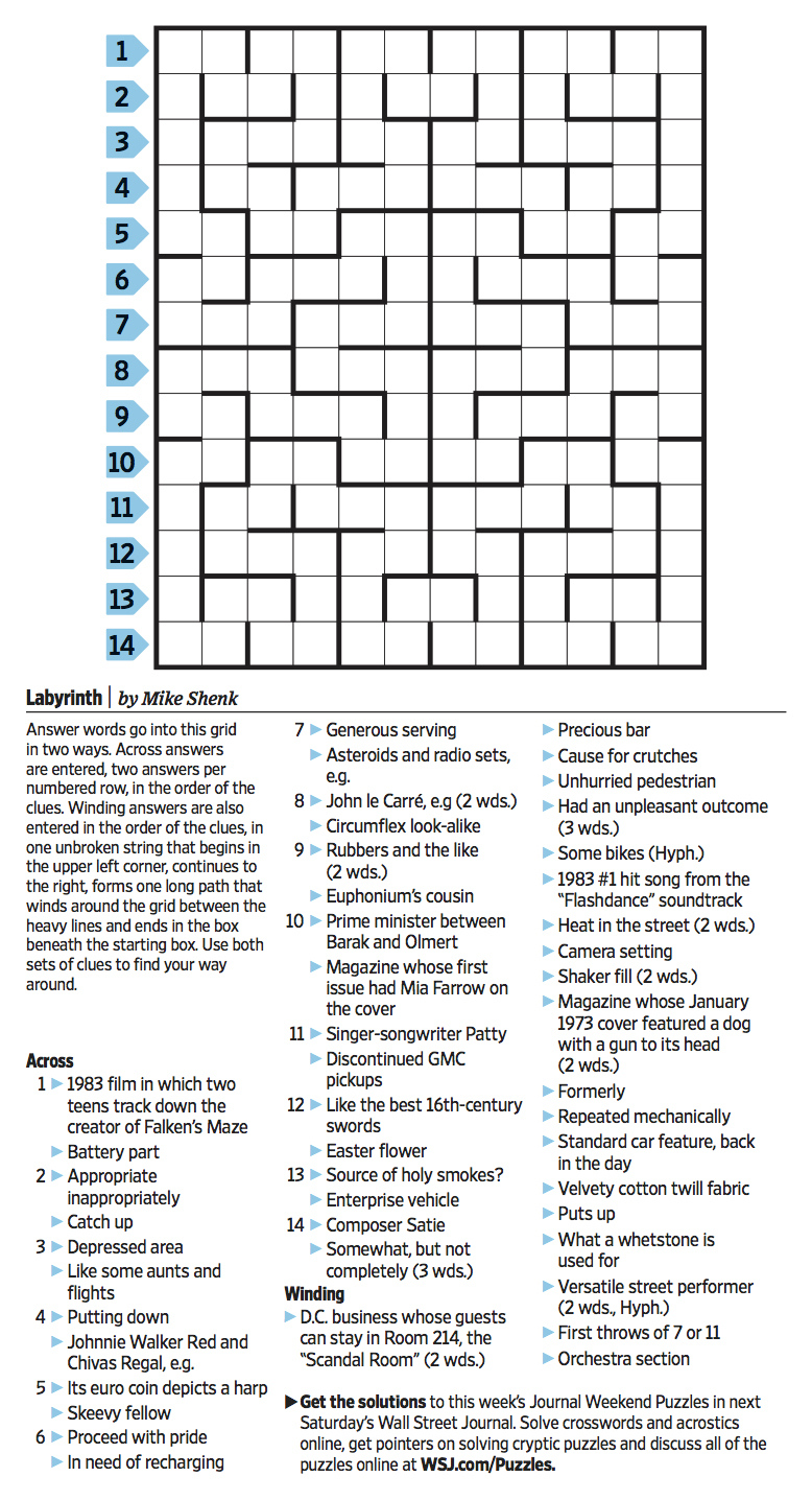 Printable Wall Street Journal Crossword Puzzle Printable Crossword 