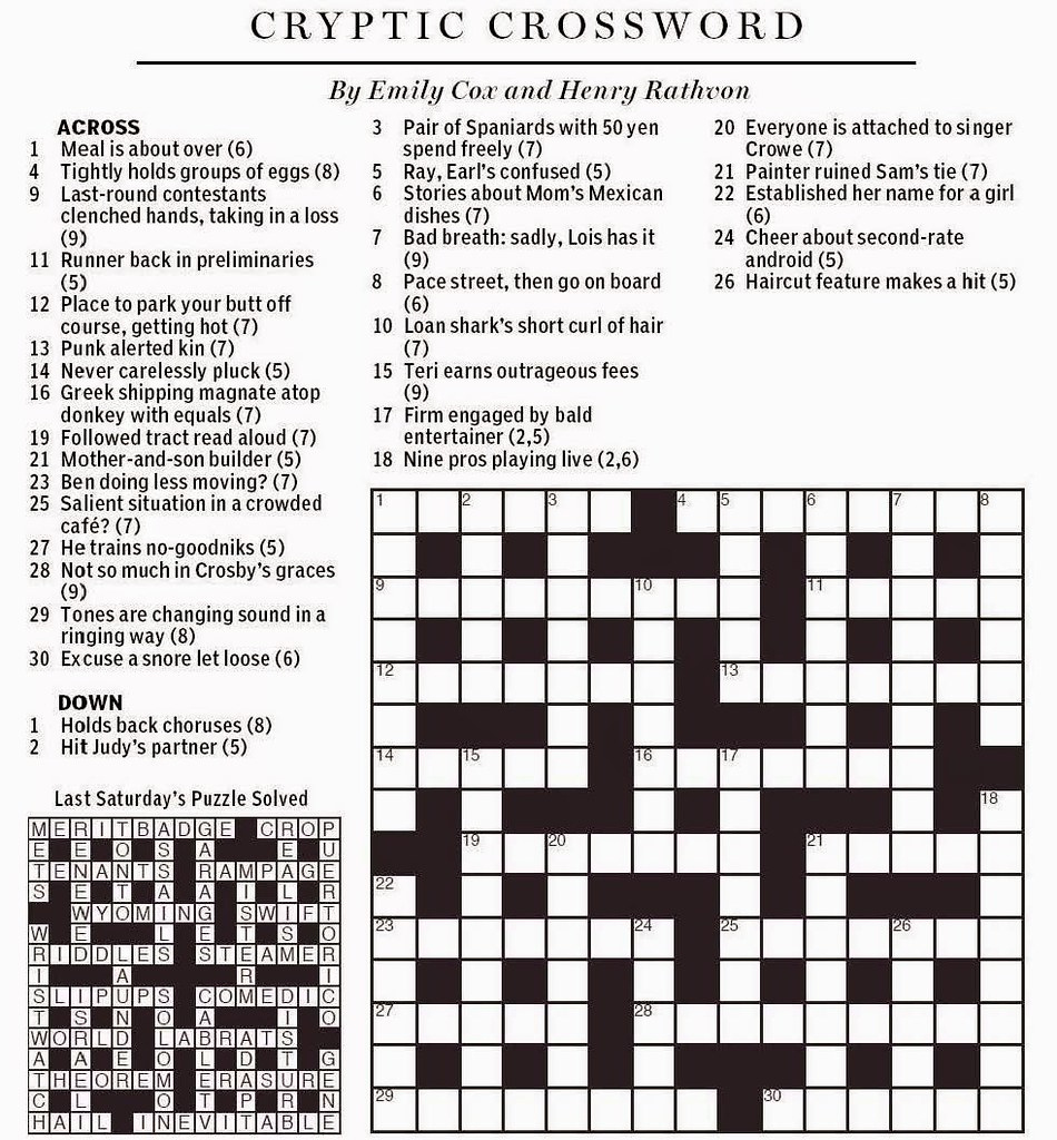 Printable Wsj Crossword Printable Crossword Puzzles