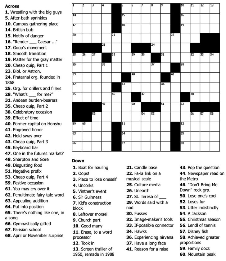 Printable Crossword Puzzles May 2022