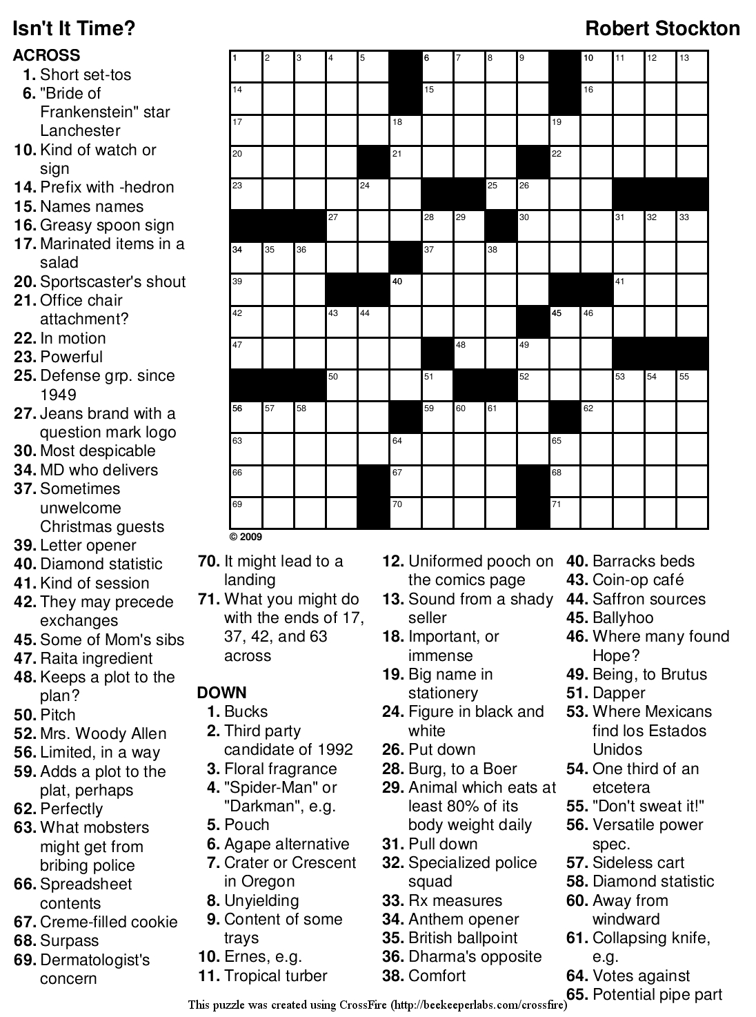 September 2010 Matt Gaffney s Weekly Crossword Contest Printable 