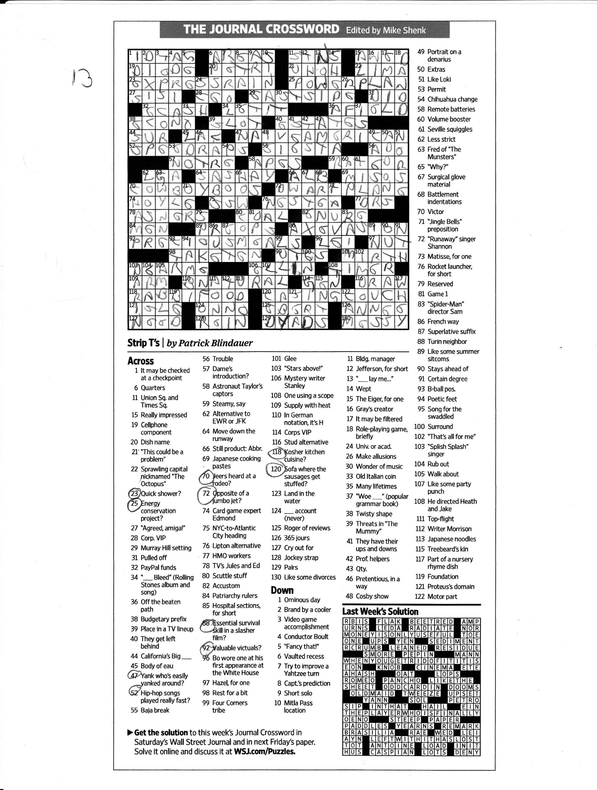 Wall Street Journal Crossword Puzzles Crossword Puzzles Crossword 