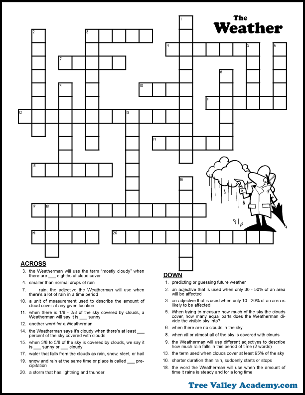 Weather Forecast Crossword Puzzle For Kids Free Printable PDF