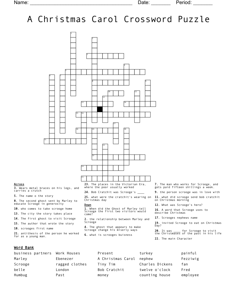 A Christmas Carol Crossword Puzzle - Wordmint inside Christmas Carols Crossword Puzzles