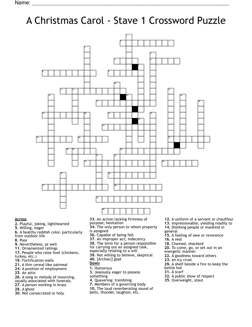 A Christmas Carol Crossword - Wordmint inside Christmas Carol Crossword Puzzles Answers