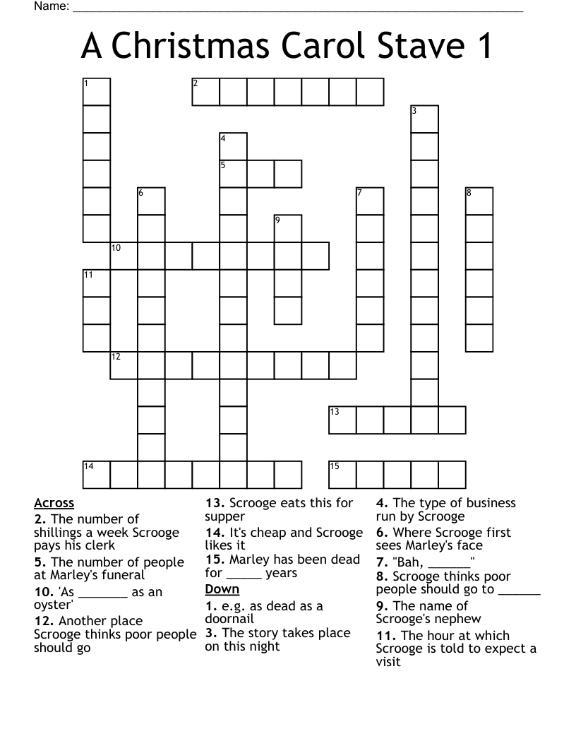 A Christmas Carol Stave 1 Crossword - Wordmint within Christmas Carol Crossword Puzzles Answers