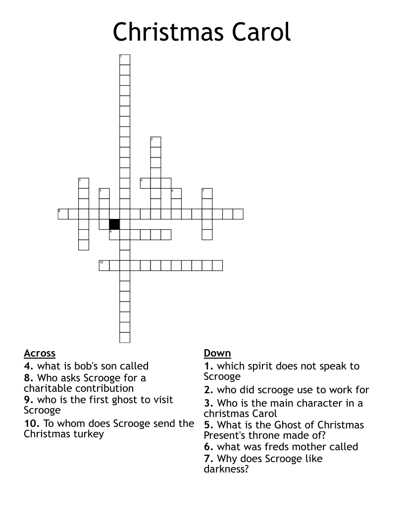 Christmas Carol Crossword - Wordmint in Christmas Carol Crossword Puzzles Answers