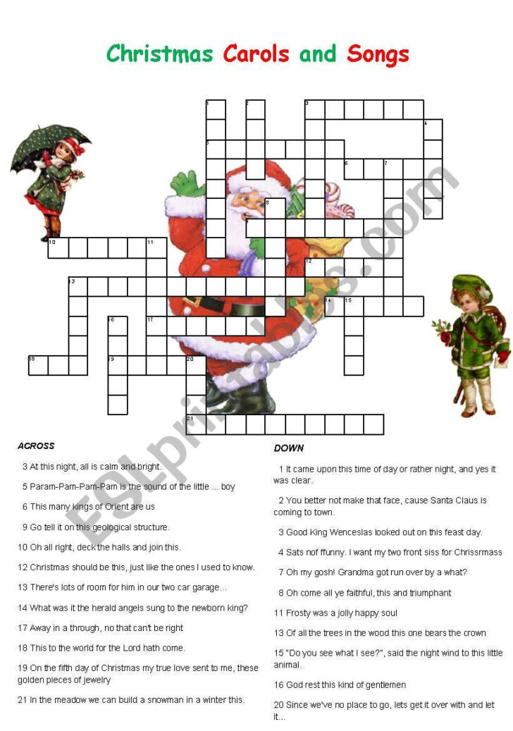 Christmas Carol Crossword Puzzles Answer Key