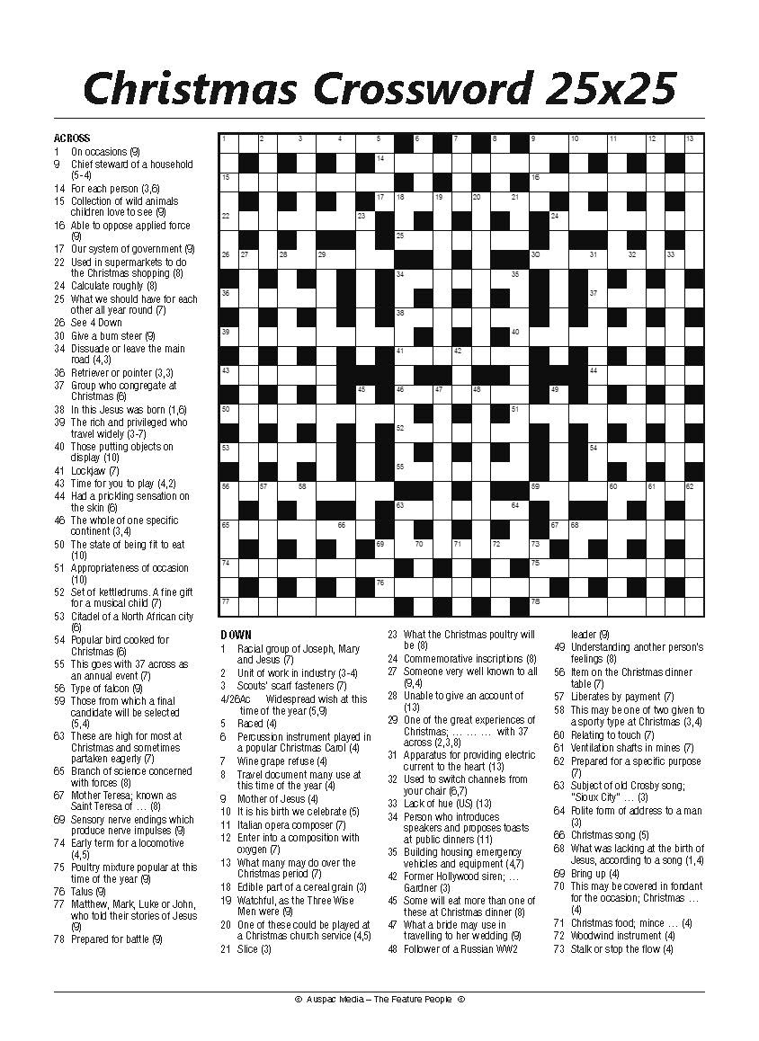 Christmas Crossword 25X25 regarding Adult Christmas Crossword Puzzles