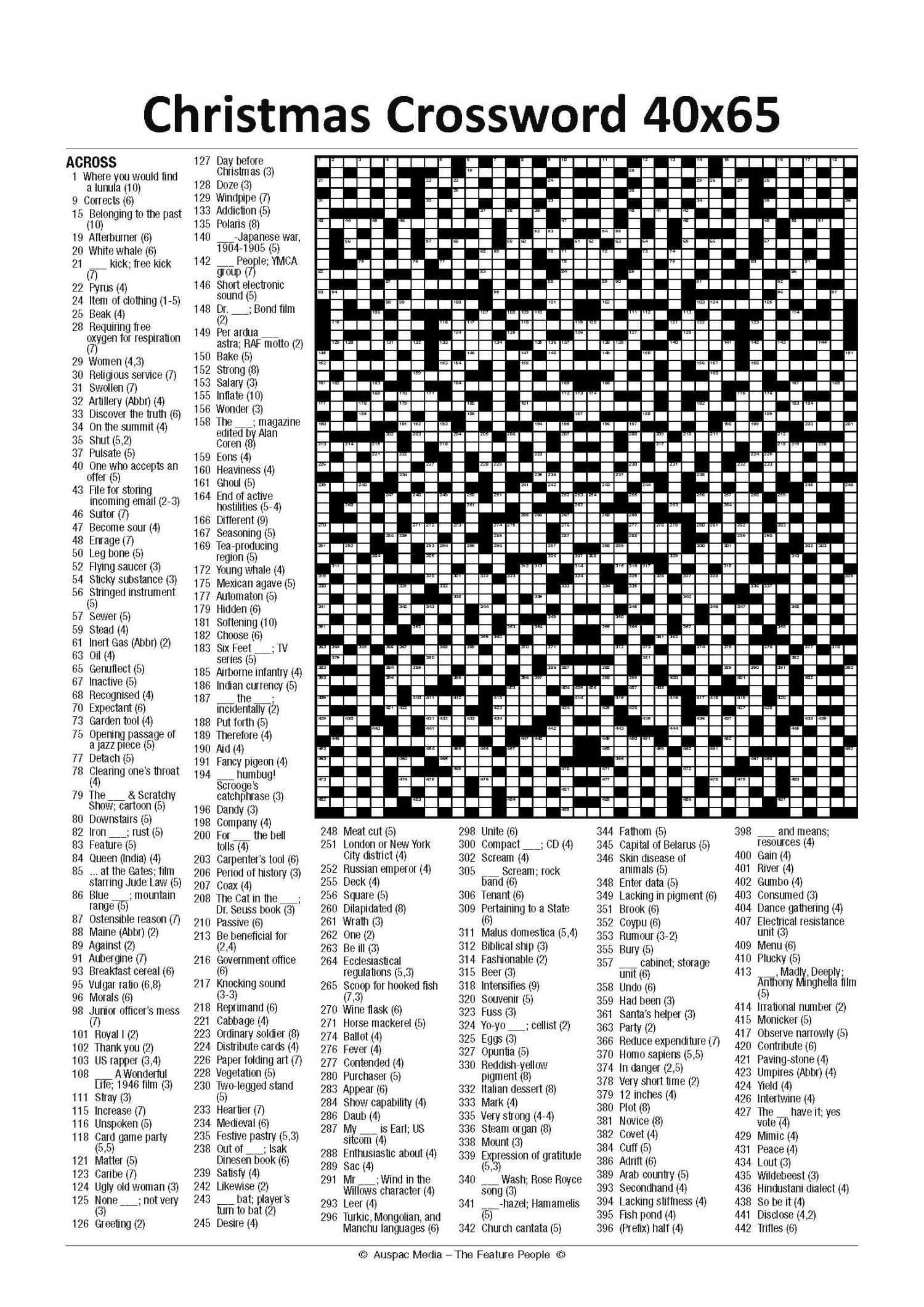 Christmas Crossword 40 X 65 - Large (Kf) throughout Difficult Christmas Crossword Puzzles