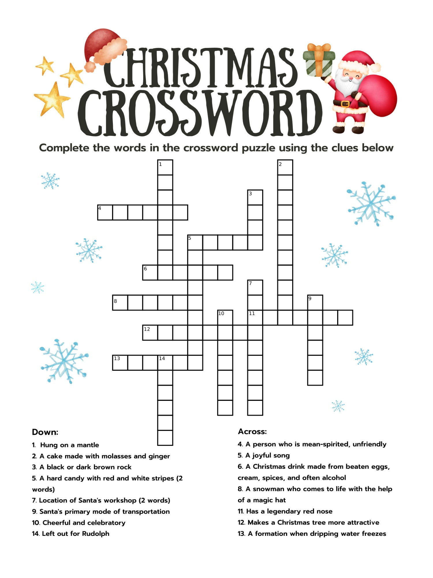 Christmas Crossword, Crossword With Answer Key, Printable with Hard Christmas Crossword Puzzles