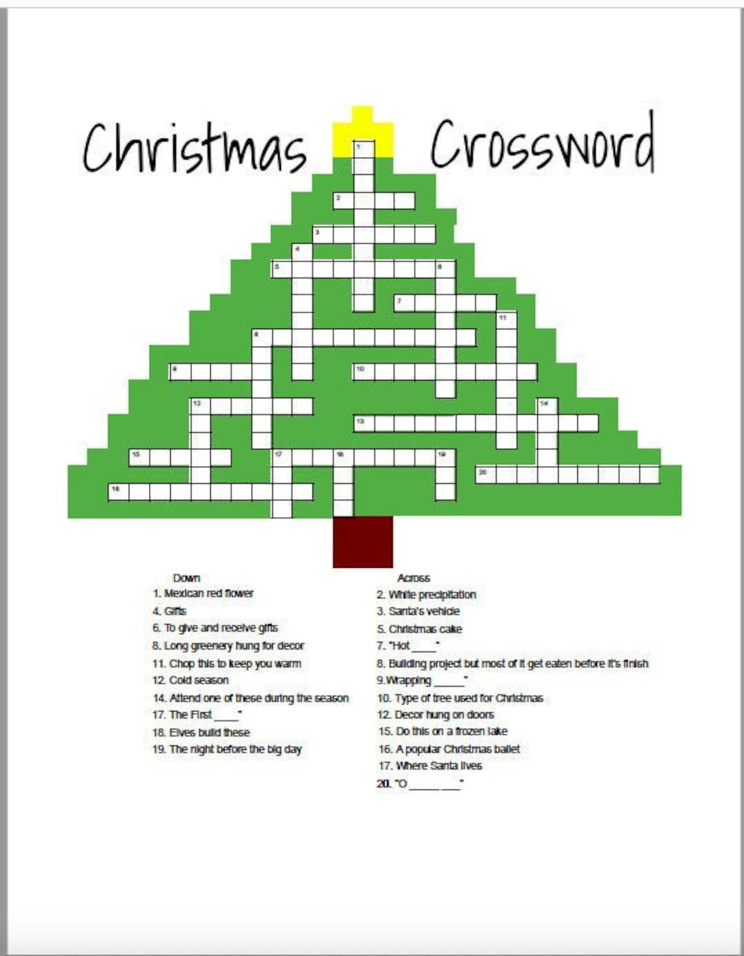 Christmas Crossword - Etsy with regard to Christmas Tree Crossword Puzzles