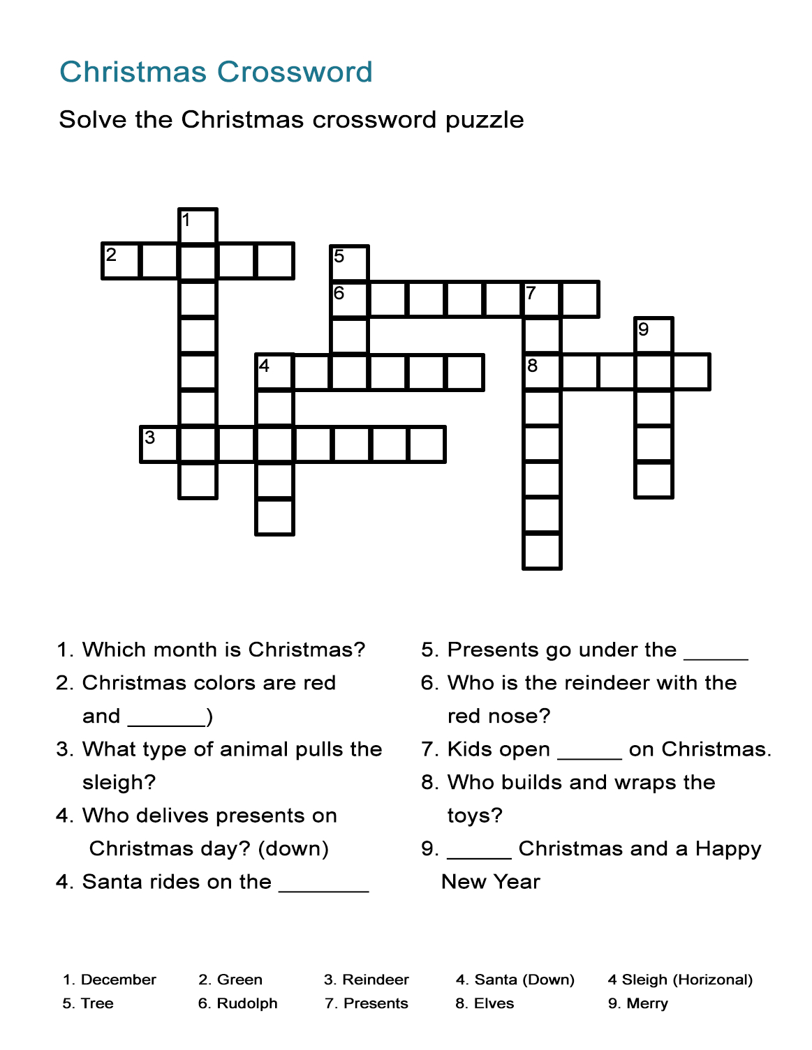 Christmas Crossword Puzzle - All Esl regarding Christmas Crossword Puzzles Easy