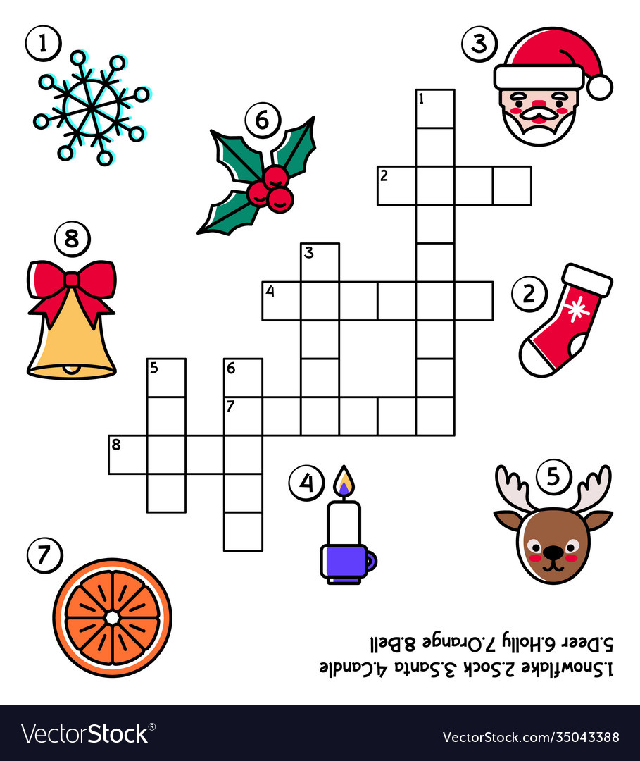 Christmas Crossword Puzzle For Kids With Santa Vector Image inside Children&amp;amp;#039;s Christmas Crossword Puzzles