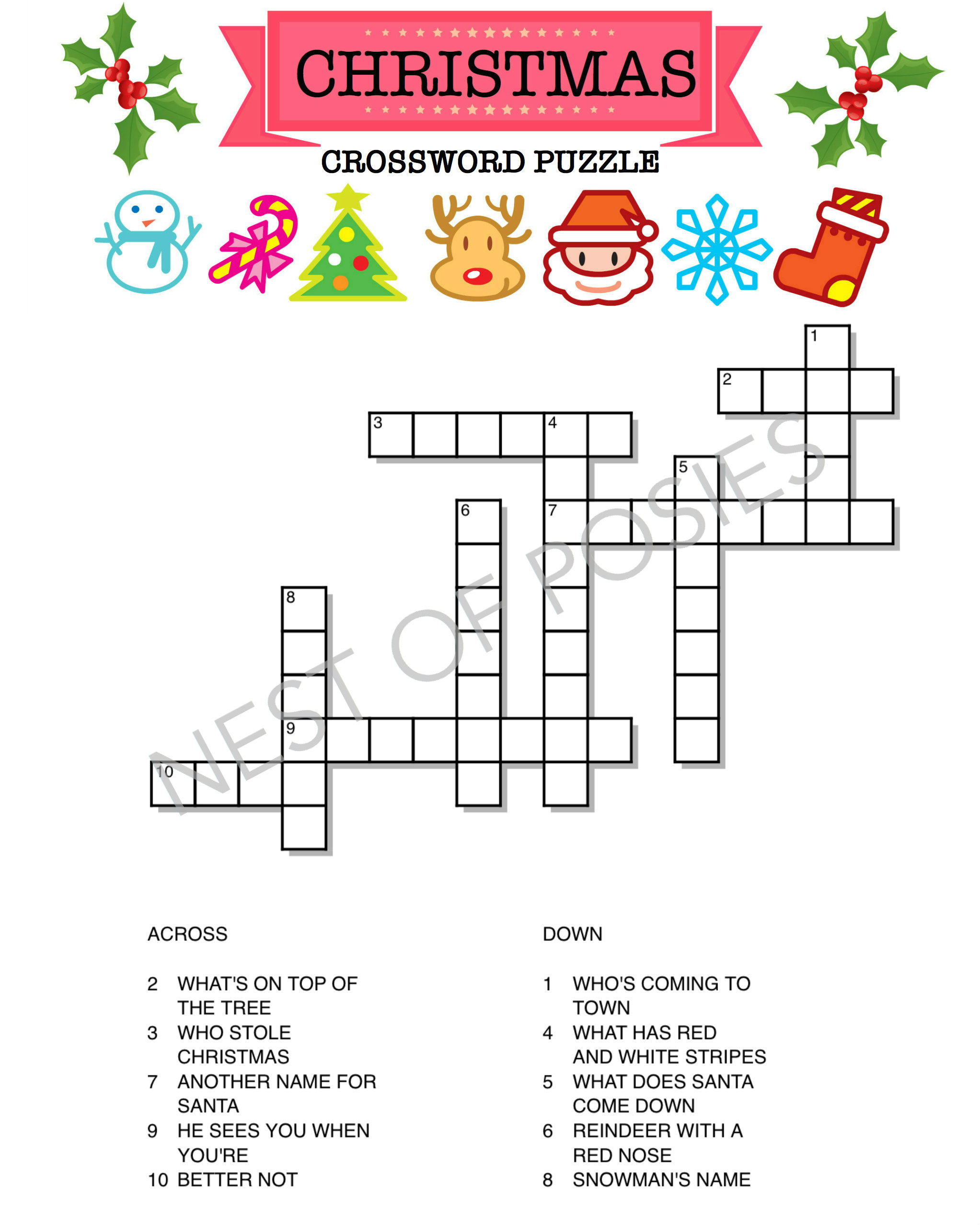 Christmas Crossword Puzzle Logo - Nest Of Posies inside Christmas Crossword Puzzles Printable