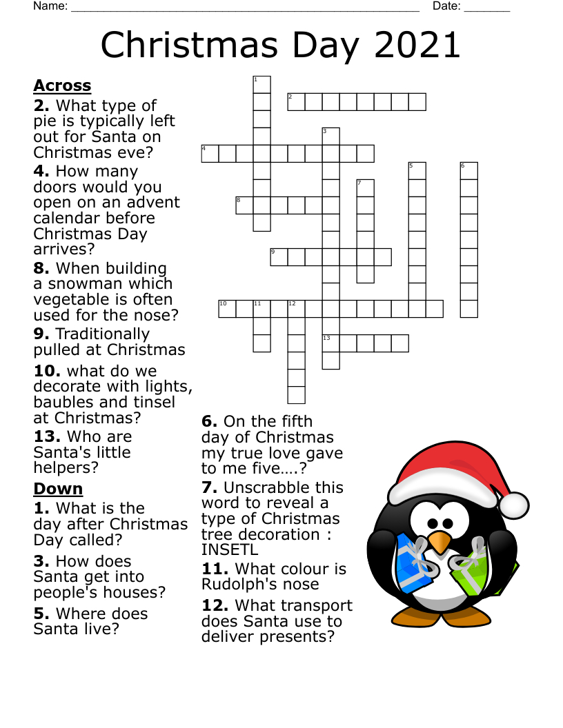 Christmas Crossword Puzzle - Wordmint throughout Christmas Crossword Puzzles Clue