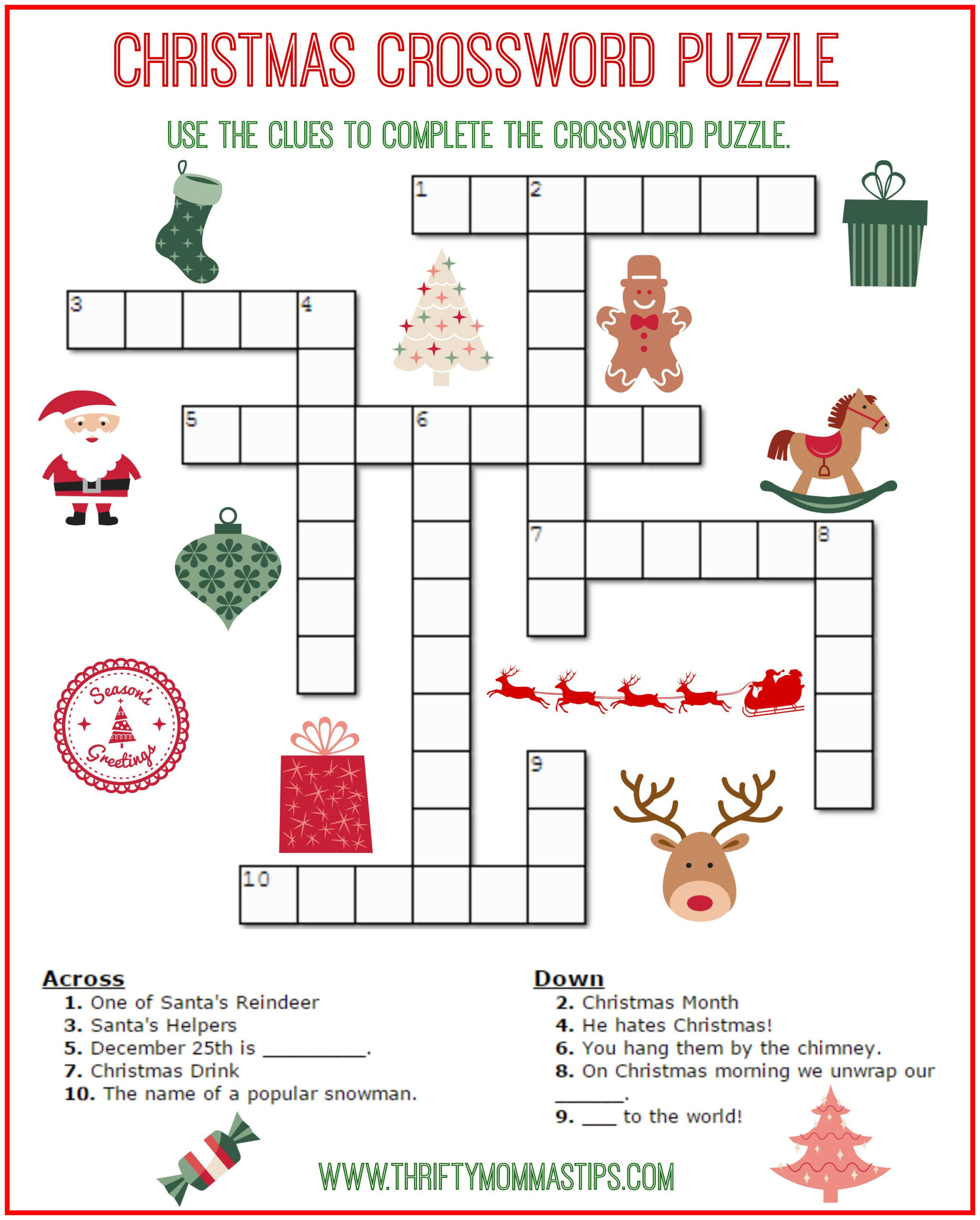 Christmas Holiday Indem Fill In Crossword intended for Answers to Christmas Crossword Puzzles