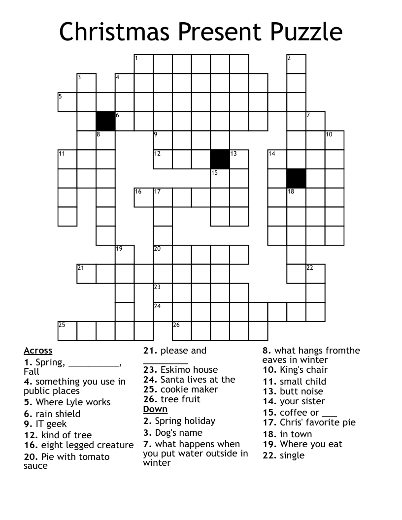 Christmas Present Puzzle Crossword - Wordmint throughout Christmas Holiday Crossword Puzzles