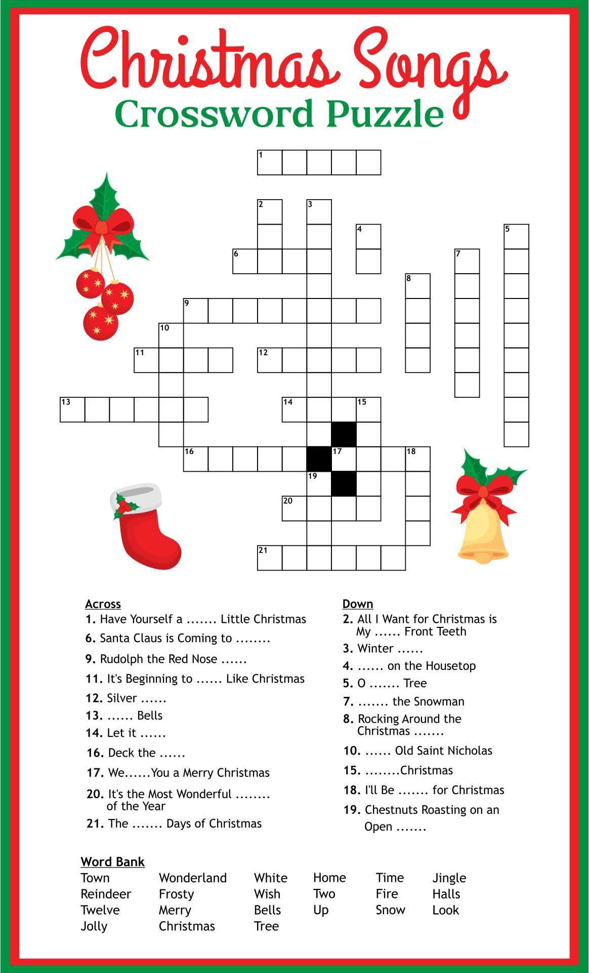 Christmas Song Scramble - 10 Free Pdf Printables | Printablee intended for Christmas Song Crossword Puzzles