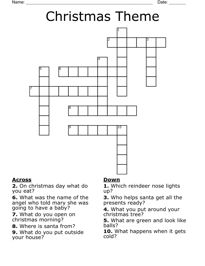 Christmas Theme Crossword - Wordmint throughout Christmas Themed Crossword Puzzles